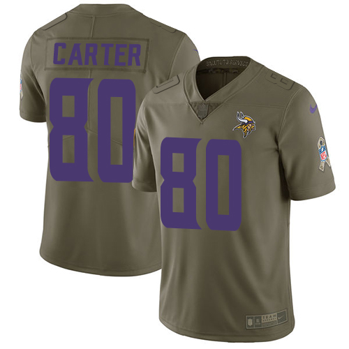 Minnesota Vikings #80 Cris Carter Olive Men's Stitched Limited 2017 Salute to Service Jersey Men's