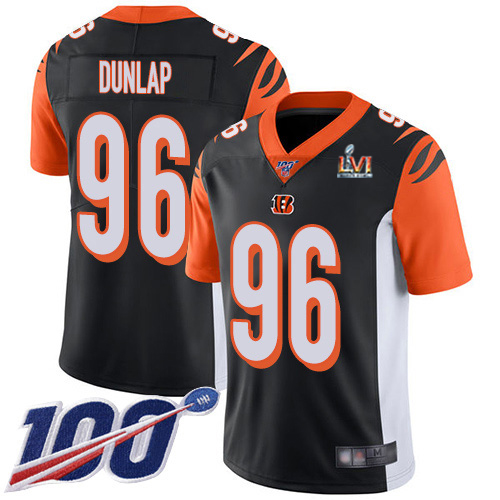 Cincinnati Bengals #96 Carlos Dunlap Black Team Color Super Bowl LVI Patch Youth Stitched 100th Season Vapor Limited Jersey Youth