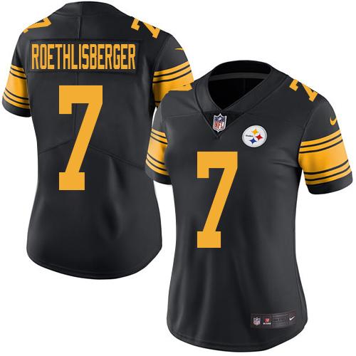 Pittsburgh Steelers #7 Ben Roethlisberger Black Women's Stitched Limited Rush Jersey Womens