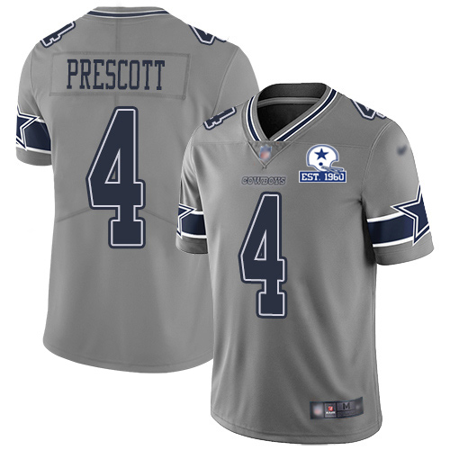 Cowboys #4 Dak Prescott Gray Men's Stitched With Established In 1960 Patch Limited Inverted Legend Jersey