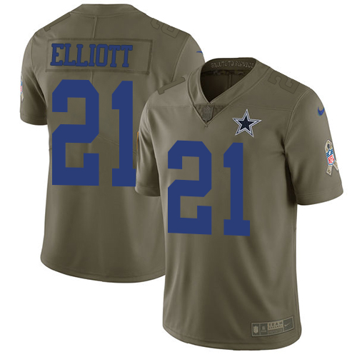 Cowboys #21 Ezekiel Elliott Olive Men's Stitched Limited 2017 Salute To Service Jersey