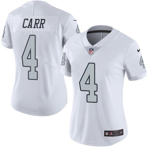 Raiders #4 Derek Carr White Women's Stitched Limited Rush Jersey