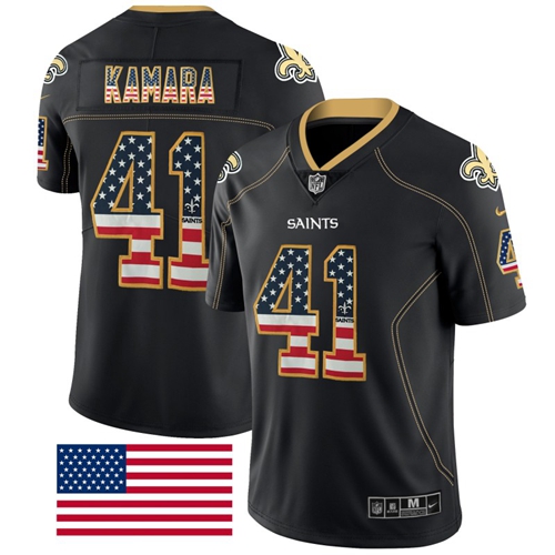 Saints #41 Alvin Kamara Black Men's Stitched Limited Rush USA Flag Jersey