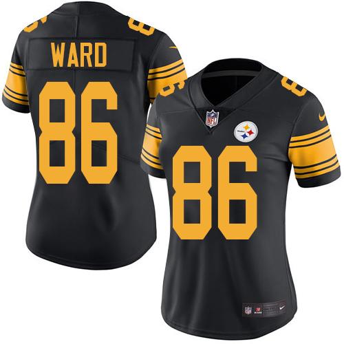 Pittsburgh Steelers #86 Hines Ward Black Women's Stitched Limited Rush Jersey Womens