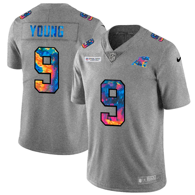 Carolina Panthers #9 Bryce Young Men's Multi-Color 2020 Crucial Catch Jersey Greyheather