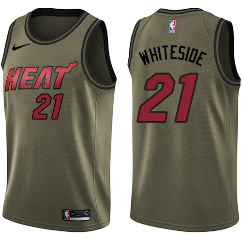 Miami Heat #21 Hassan Whiteside Green Salute to Service Youth Swingman Jersey Youth