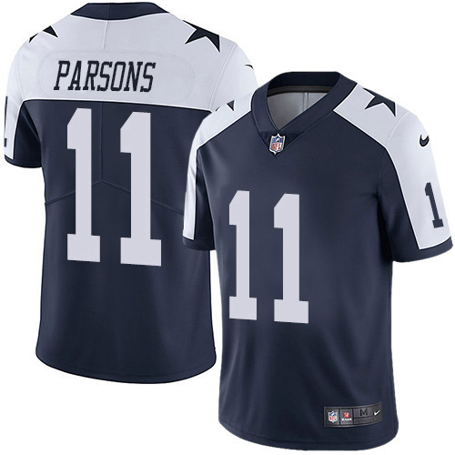 Cowboys #11 Micah Parsons Navy Blue Thanksgiving Youth Stitched 100th Season Vapor Throwback Limited Jersey