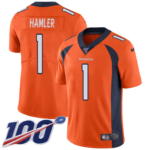 Broncos #1 KJ Hamler Orange Team Color Men's Stitched 100th Season Vapor Untouchable Limited Jersey