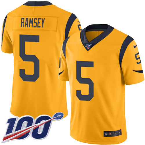 Rams #5 Jalen Ramsey Gold Men's Stitched Limited Rush 100th Season Jersey