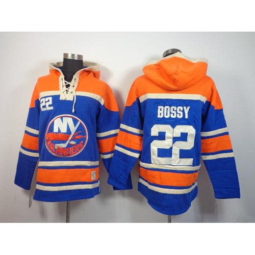 New York Islanders #22 Mike Bossy Baby Blue Sawyer Hooded Sweatshirt Stitched Jersey Men's