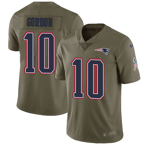 New England Patriots #10 Josh Gordon Olive Youth Stitched Limited 2017 Salute to Service Jersey Youth