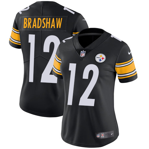 Steelers #12 Terry Bradshaw Black Team Color Women's Stitched Vapor Untouchable Limited Jersey