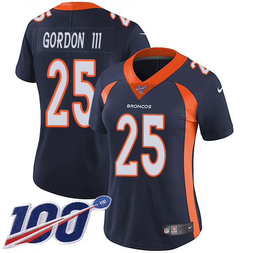 Denver Broncos #25 Melvin Gordon III Navy Blue Alternate Women's Stitched 100th Season Vapor Untouchable Limited Jersey Womens