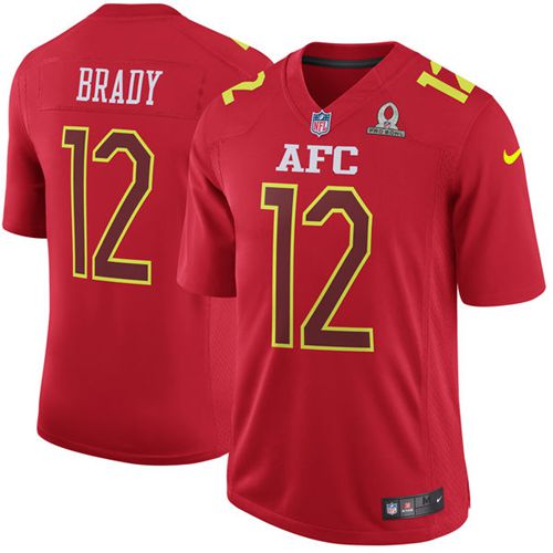 Patriots #12 Tom Brady Red Men's Stitched Game AFC 2017 Pro Bowl Jersey