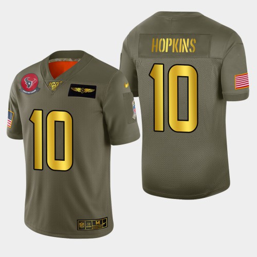 Houston Texans #10 DeAndre Hopkins Men's Olive Gold 2019 Salute to Service 100 Limited Jersey Men's