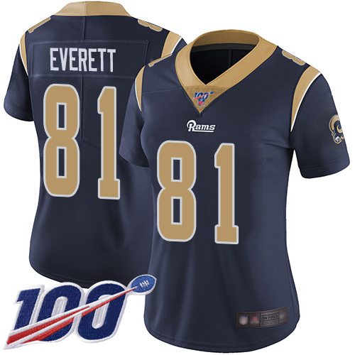 Los Angeles Rams #81 Gerald Everett Navy Blue Team Color Women's Stitched 100th Season Vapor Limited Jersey Womens