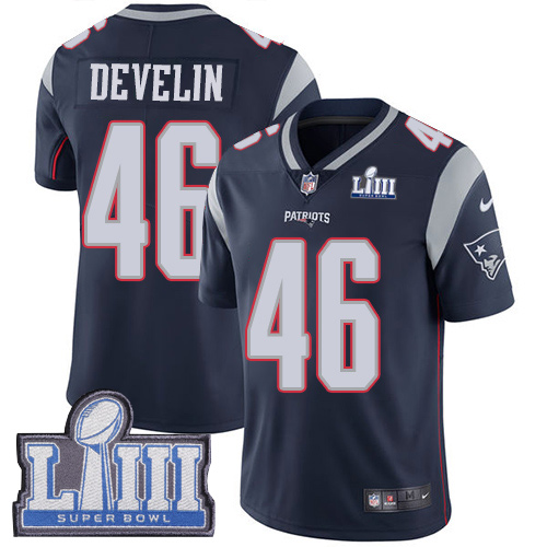 New England Patriots #46 James Develin Navy Blue Team Color Super Bowl LIII Bound Men's Stitched Vapor Untouchable Limited Jersey Men's