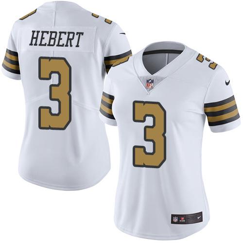 New Orleans Saints #3 Bobby Hebert White Women's Stitched Limited Rush Jersey Womens