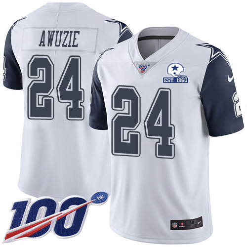 Dallas Cowboys #24 Chidobe Awuzie White Men's Stitched With Established In 1960 Patch Limited Rush 100th Season Jersey Men's