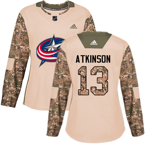 Adidas Columbus Blue Jackets #13 Cam Atkinson Camo Authentic 2017 Veterans Day Women's Stitched Jersey Womens