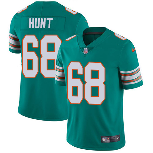 Miami Dolphins #68 Robert Hunt Aqua Green Alternate Men's Stitched Vapor Untouchable Limited Jersey Men's