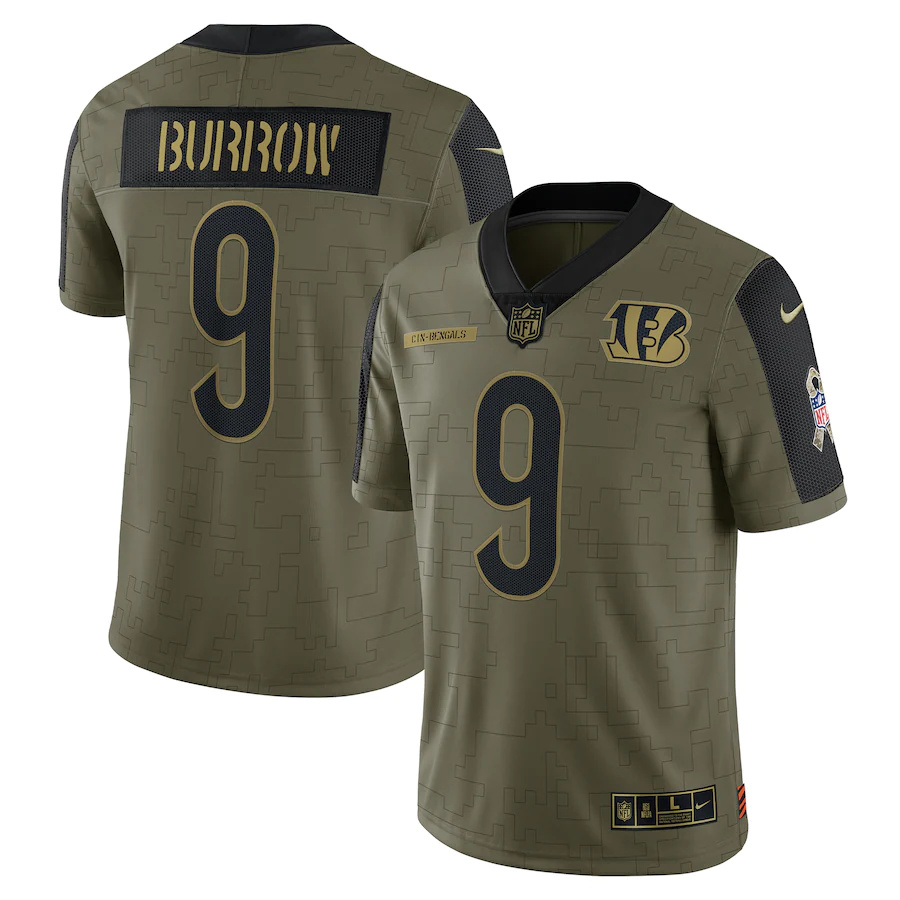Cincinnati Bengals #9 Joe Burrow Olive 2021 Salute To Service Limited Player Jersey