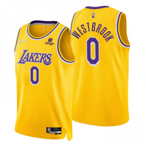 Los Angeles Lakers #0 Russell Westbrook Gold Mens 2021-22 75th Anniversary Diamond Swingman Jersey - Icon Edition Mens