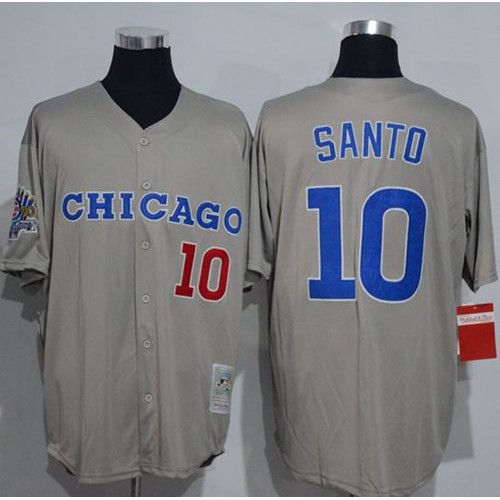 Mitchell And Ness 1990 Chicago Cubs #10 Ron Santo Grey Throwback Stitched Jersey Men's