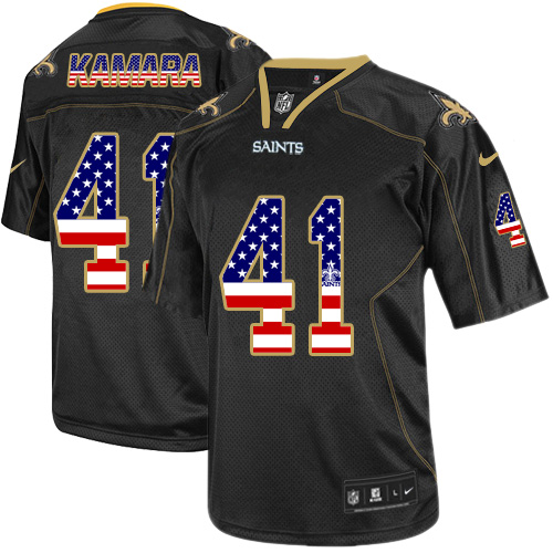 Saints #41 Alvin Kamara Black Men's Stitched Elite USA Flag Fashion Jersey