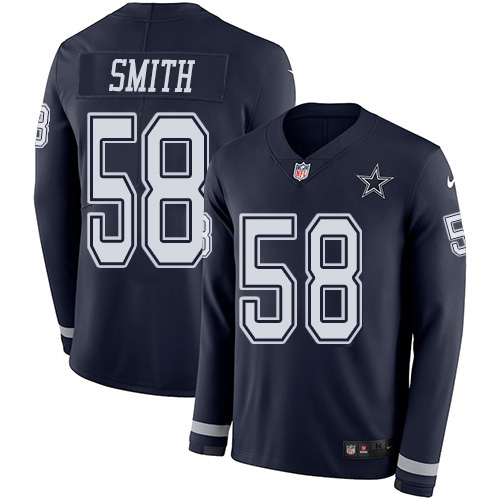 Dallas Cowboys #58 Aldon Smith Navy Blue Team Color Youth Stitched Limited Therma Long Sleeve Jersey Youth
