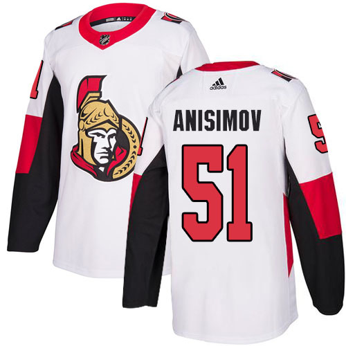 Adidas Ottawa Senators #51 Artem Anisimov White Road Authentic Stitched Youth Jersey Youth