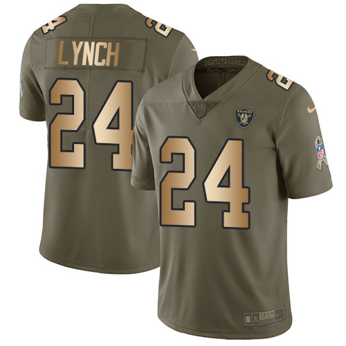 Las Vegas Raiders #24 Marshawn Lynch Olive/Gold Men's Stitched Limited 2017 Salute To Service Jersey Men's