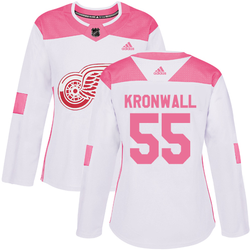 Adidas Detroit Red Wings #55 Niklas Kronwall White/Pink Authentic Fashion Women's Stitched Jersey Womens