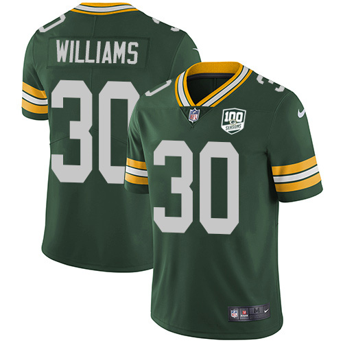Green Bay Packers #30 Jamaal Williams Green Team Color Men's 100th Season Stitched Vapor Untouchable Limited Jersey Men's