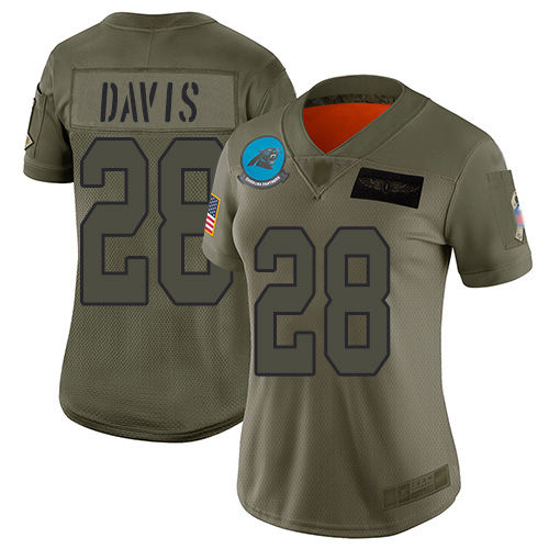 Carolina Panthers #28 Mike Davis Camo Women's Stitched Limited 2019 Salute to Service Jersey Womens