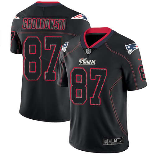 New England Patriots #87 Rob Gronkowski Lights Out Black Men's Stitched Limited Rush Jersey Men's