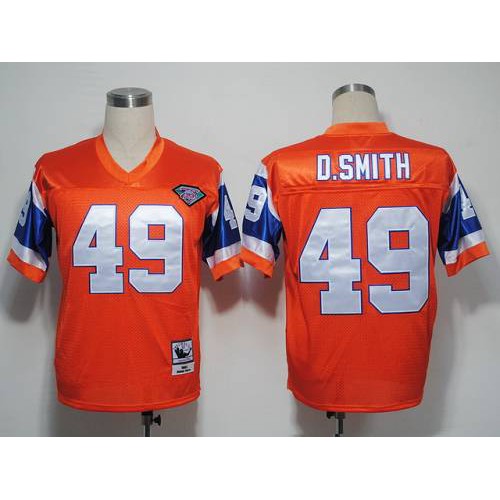 Mitchel and Ness Denver Broncos #49 Dennis Smith Orange With 75 Anniversary Patch Stitched Throwback Jersey Men's