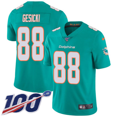 Dolphins #88 Mike Gesicki Aqua Green Team Color Youth Stitched 100th Season Vapor Untouchable Limited Jersey