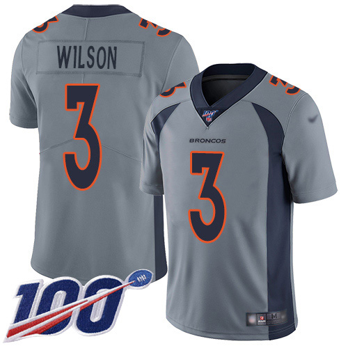 Broncos #3 Russell Wilson Gray Youth Stitched Limited Inverted Legend 100th Season Jersey
