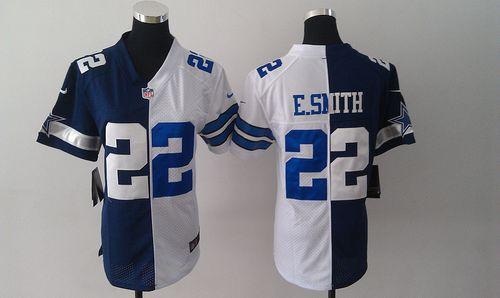 Cowboys #22 Emmitt Smith Navy Blue/White Women's Stitched Elite Split Jersey