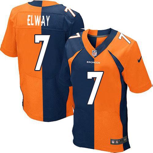 Broncos #7 John Elway Orange/Navy Blue Men's Stitched Elite Split Jersey