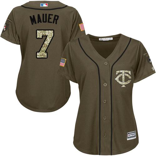 Minnesota Twins #7 Joe Mauer Green Salute to Service Women's Stitched Jersey Womens