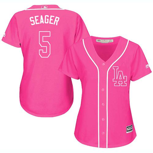 Los Angeles Dodgers #5 Corey Seager Pink Fashion Women's Stitched Jersey Womens