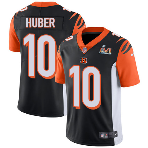 Cincinnati Bengals #10 Kevin Huber Black Team Color Super Bowl LVI Patch Men's Stitched Vapor Untouchable Limited Jersey Men's
