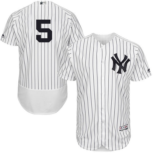 New York Yankees #5 Joe DiMaggio White Strip Flexbase Authentic Collection Stitched Jersey Men's