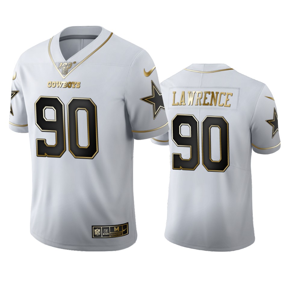 Dallas Cowboys #90 Demarcus Lawrence Men's White Golden Edition Vapor Limited 100 Jersey