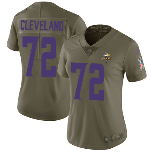 Minnesota Vikings #72 Ezra Cleveland Olive Women's Stitched Limited 2017 Salute To Service Jersey Womens