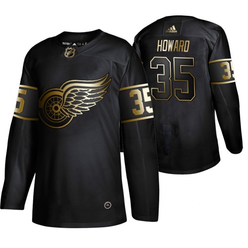 Adidas Detroit Red Wings #35 Jimmy Howard Men's 2019 Black Golden Edition Authentic Stitched Jersey Men's