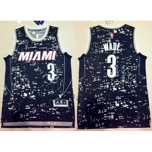 Miami Heat #3 Dwyane Wade Black City Light Stitched Jersey Mens