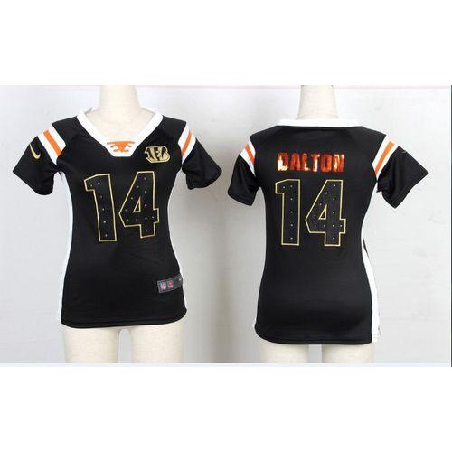 Cincinnati Bengals #14 Andy Dalton Black Team Color Women's Stitched Elite Draft Him Shimmer Jersey Womens
